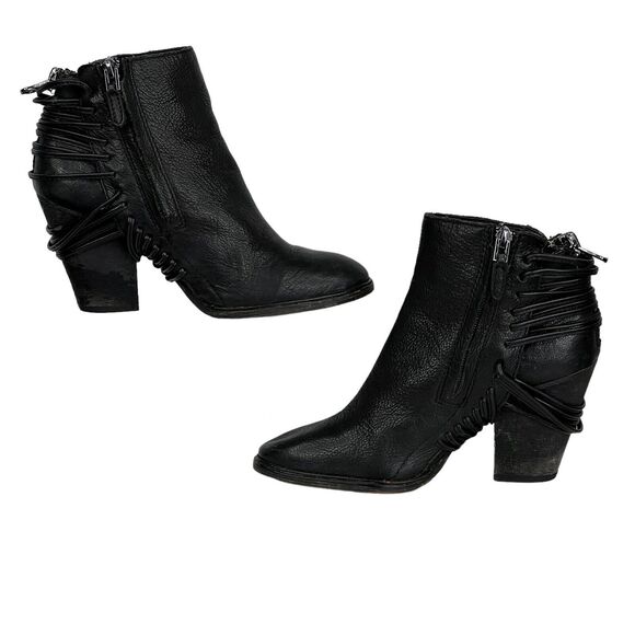 Dolce Vita Anthropologie Boho Laces Leather Boot Bootie Black Women Sz 5.5 5498 - Picture 3 of 10